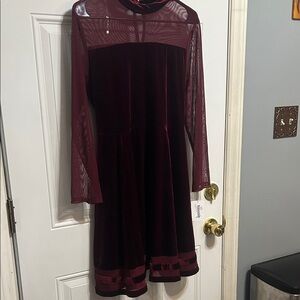Speechless Burgundy Velvet Dress with Sheer Sleeves
